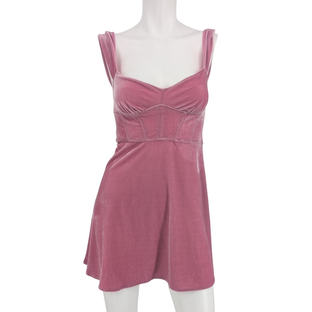 Pink Velvet Mini Dress Corset Bustier Coquette Romantic Ballet Soft Girl Small